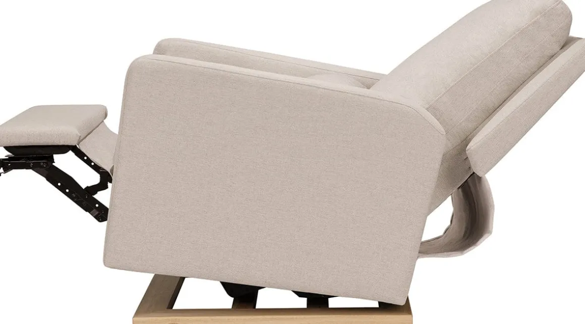 Babyletto Sigi Electronic Glider Recliner w/USB - Performance Beach Eco-Weave w/Light Wood Base