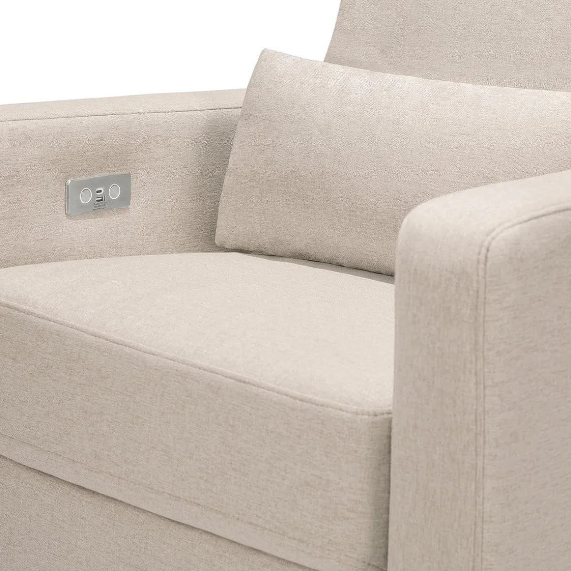 Babyletto Sigi Electronic Glider Recliner w/USB - Performance Beach Eco-Weave w/Light Wood Base