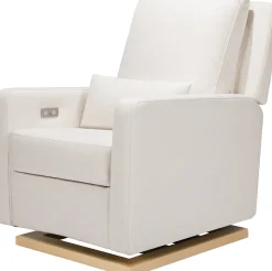 Babyletto Sigi Electronic Glider Recliner w/USB - Performance Cream Eco-Weave w/Light Wood Base