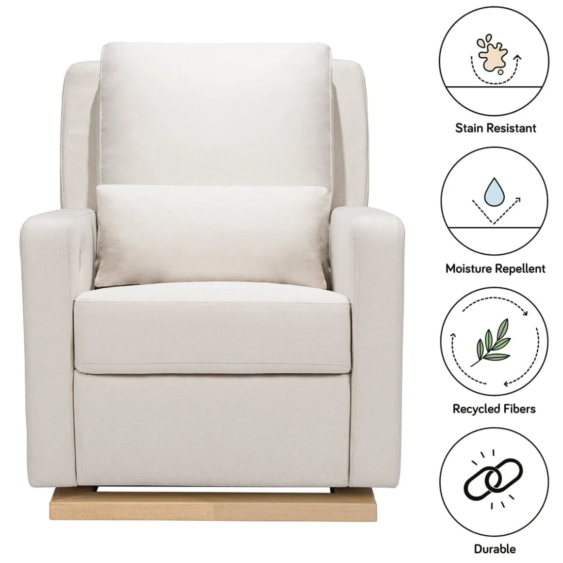 Babyletto Sigi Electronic Glider Recliner w/USB - Performance Cream Eco-Weave w/Light Wood Base