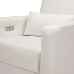 Babyletto Sigi Electronic Glider Recliner w/USB - Performance Cream Eco-Weave w/Light Wood Base