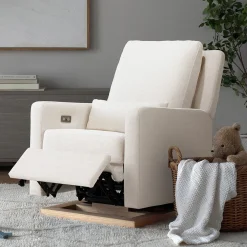 Babyletto Sigi Electronic Glider Recliner w/USB - Performance Cream Eco-Weave w/Light Wood Base