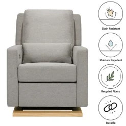 Babyletto Sigi Electronic Glider Recliner w/USB - Performance Grey Eco-Weave w/Light Wood Base