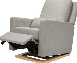 Babyletto Sigi Electronic Glider Recliner w/USB - Performance Grey Eco-Weave w/Light Wood Base