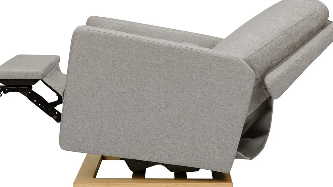 Babyletto Sigi Electronic Glider Recliner w/USB - Performance Grey Eco-Weave w/Light Wood Base