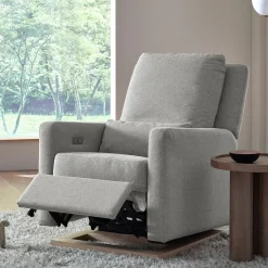 Babyletto Sigi Electronic Glider Recliner w/USB - Performance Grey Eco-Weave w/Light Wood Base