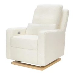 Babyletto Sigi Electronic Recliner and Glider w/ USB - Cream Shearling / Light Wood Base