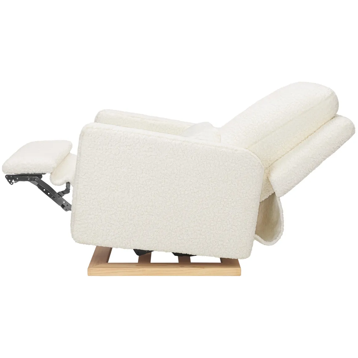 Babyletto Sigi Electronic Recliner and Glider w/ USB - Cream Shearling / Light Wood Base