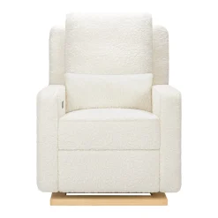 Babyletto Sigi Electronic Recliner and Glider w/ USB - Cream Shearling / Light Wood Base
