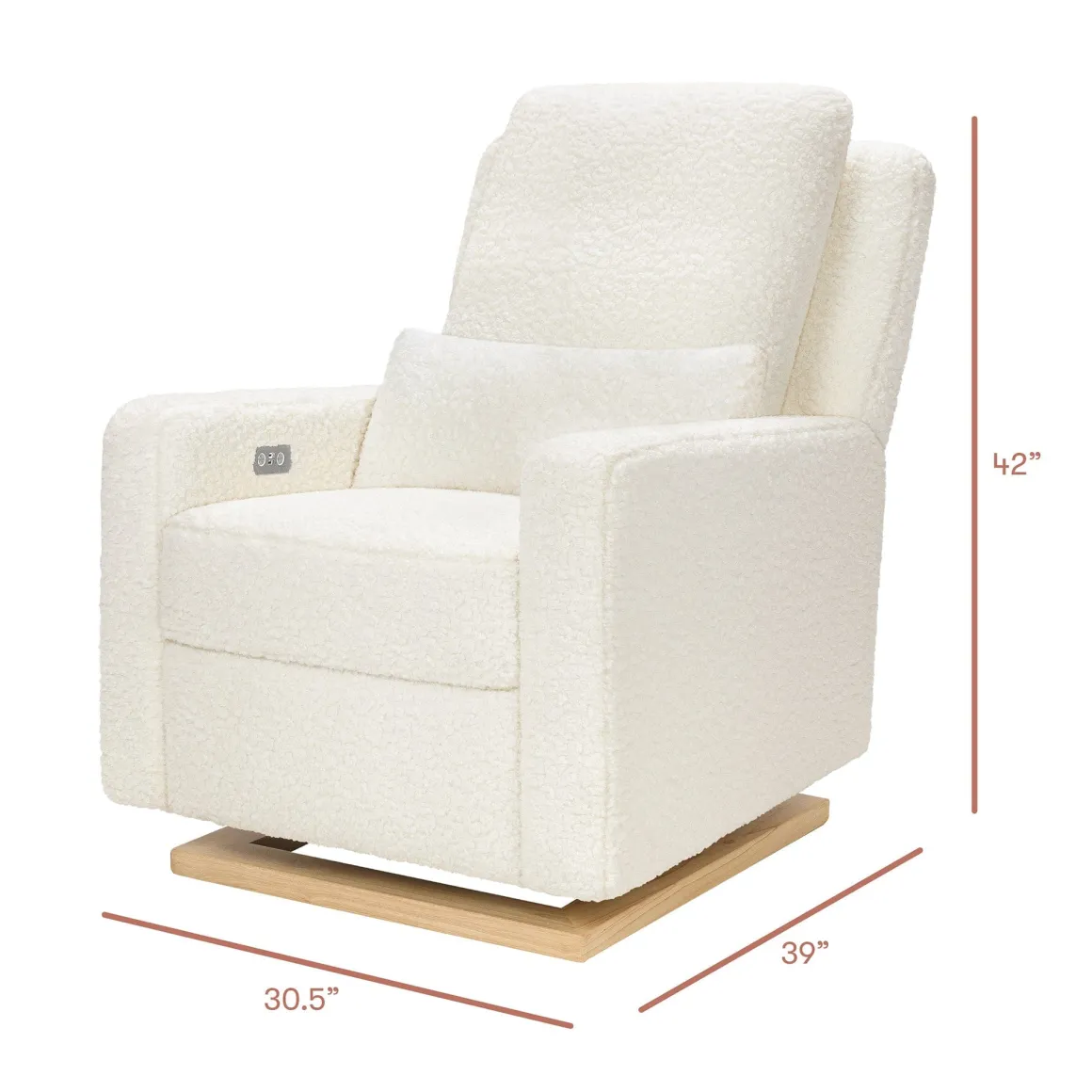 Babyletto Sigi Electronic Recliner and Glider w/ USB - Cream Shearling / Light Wood Base