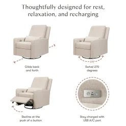 Babyletto Sigi Electronic Recliner and Swivel Glider w/ USB - Performance Beach Eco-Weave