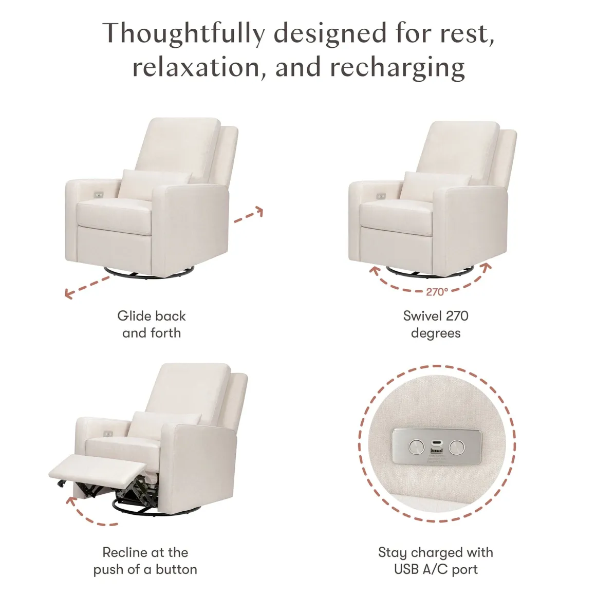 Babyletto Sigi Electronic Recliner and Swivel Glider w/ USB - Performance Cream Eco-Weave