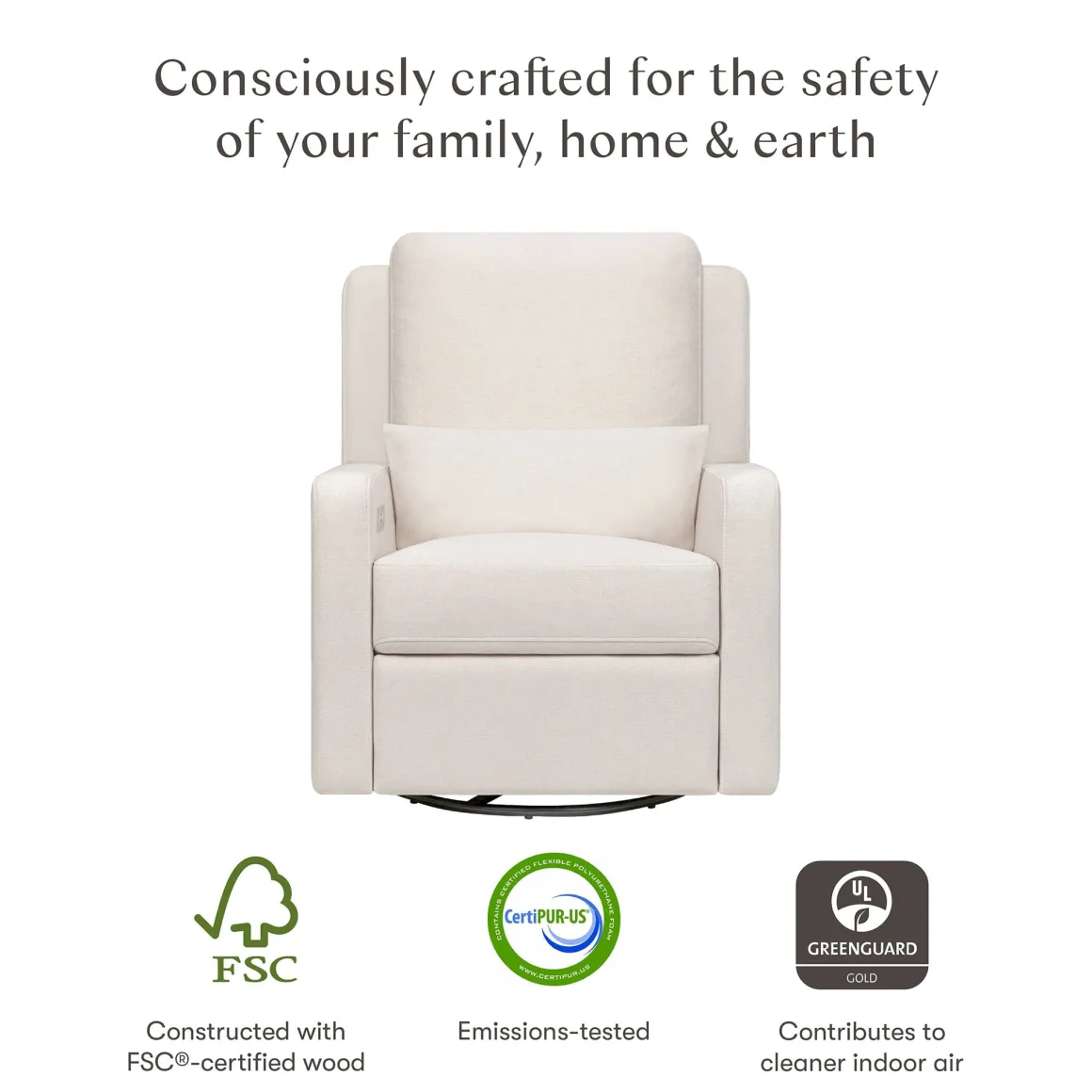 Babyletto Sigi Electronic Recliner and Swivel Glider w/ USB - Performance Cream Eco-Weave