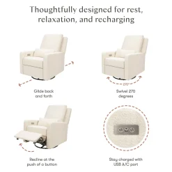 Babyletto Sigi Electronic Recliner and Swivel Glider w/ USB - Performance Ivory Boucle