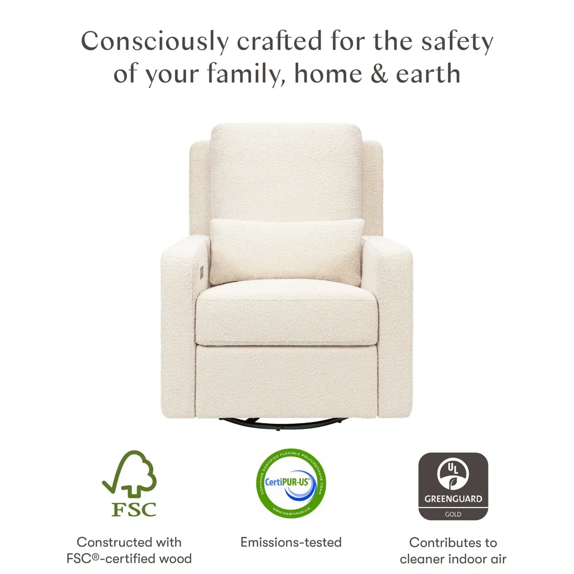 Babyletto Sigi Electronic Recliner and Swivel Glider w/ USB - Performance Ivory Boucle