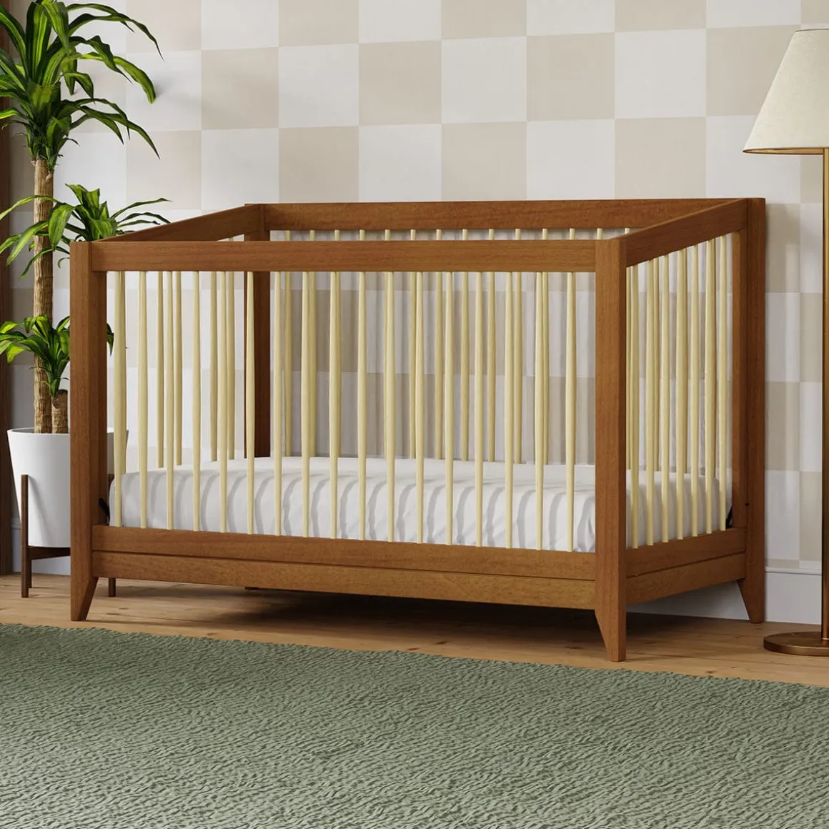 Babyletto Sprout 4-in-1 Convertible Crib w/Toddler Bed Conversion Kit - Chestnut / Natural