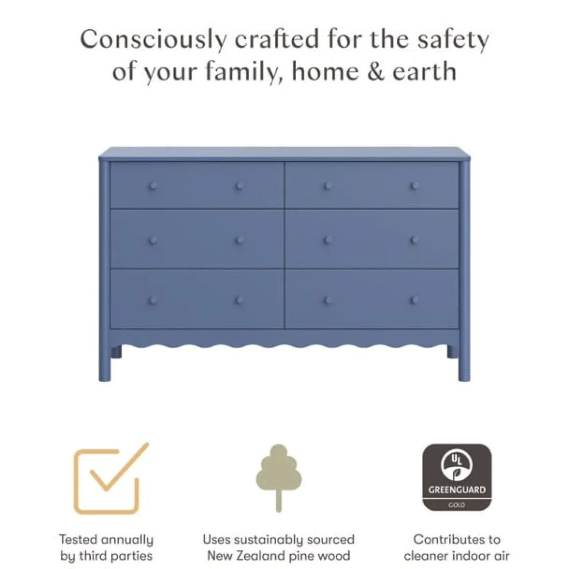 Babyletto Swell 6-Drawer Assembled Dresser - Cove Blue