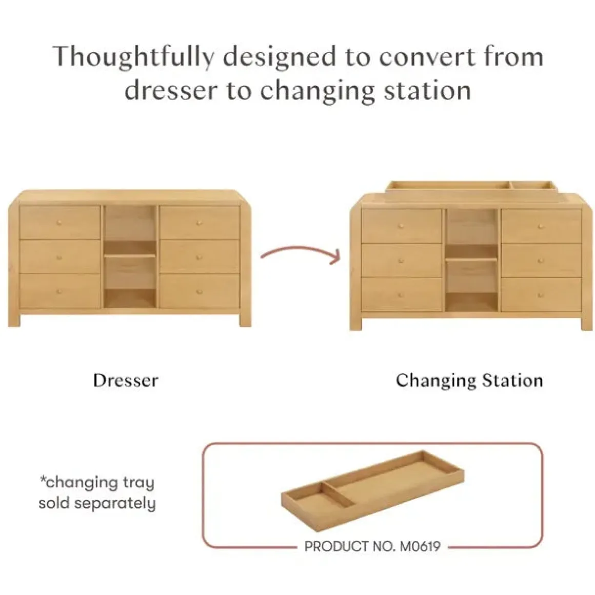 Babyletto TipToe 6-Drawer Assembled Dresser with Cubbies - Honey