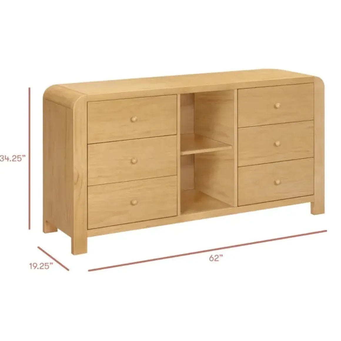 Babyletto TipToe 6-Drawer Assembled Dresser with Cubbies - Honey