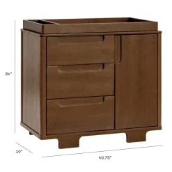 Babyletto Yuzu 3-Drawer Changer Dresser, KD w/Removable Changing Tray - Natural Walnut