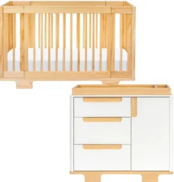 Babyletto Yuzu 8-in-1 Convertible Crib + 3-Drawer Changer Dresser Bundle - Natural / White / Natural