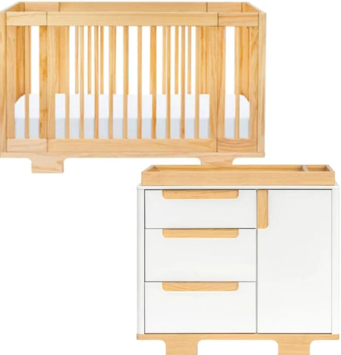 Babyletto Yuzu 8-in-1 Convertible Crib + 3-Drawer Changer Dresser Bundle - Natural / White / Natural