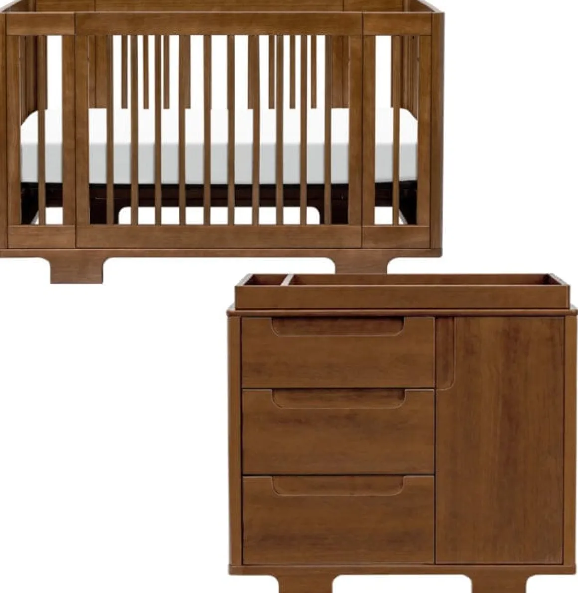 Babyletto Yuzu 8-in-1 Convertible Crib + 3-Drawer Changer Dresser Bundle - Natural Walnut