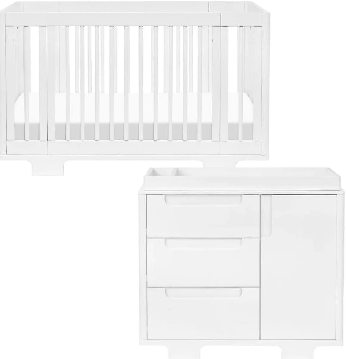 Babyletto Yuzu 8-in-1 Convertible Crib + 3-Drawer Changer Dresser Bundle - White
