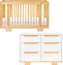 Babyletto Yuzu 8-in-1 Convertible Crib + 6-Drawer Dresser Bundle - Natural / White / Natural