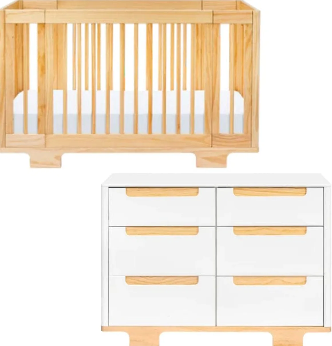 Babyletto Yuzu 8-in-1 Convertible Crib + 6-Drawer Dresser Bundle - Natural / White / Natural