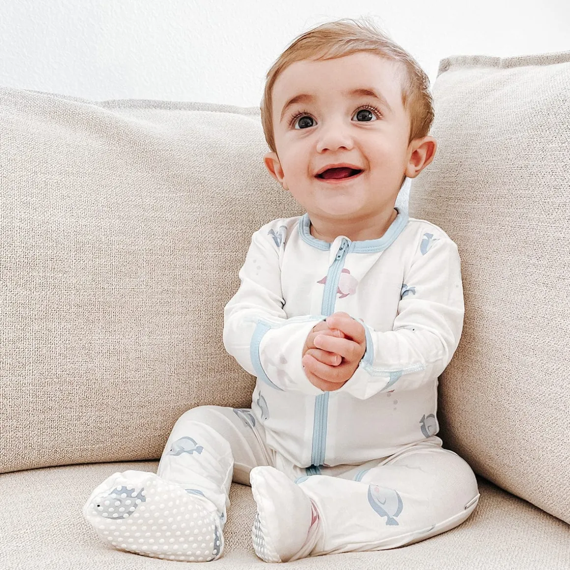 Bamboo Little Zippered Footie - Blue Fish (6-9m)