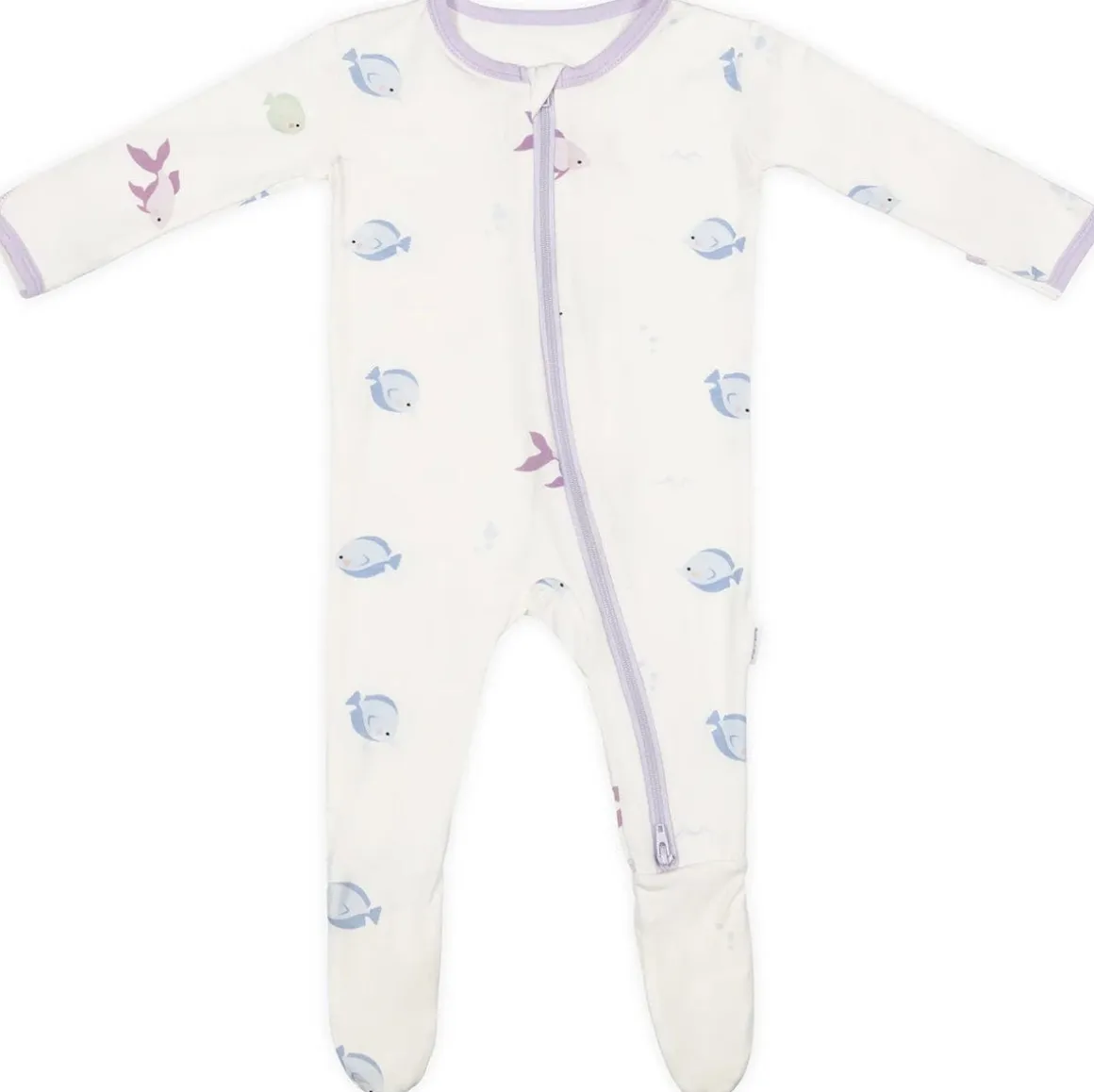 Bamboo Little Zippered Footie - Lavender Fish (0-3m)