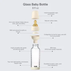 BIBS Baby Glass Bottle Set 8oz Latex, Medium Flow - Ivory