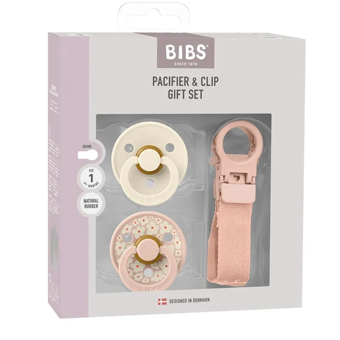BIBS Colour Pacifier & Loop Clip Gift Set - Blush - Size 1 (0+ m)
