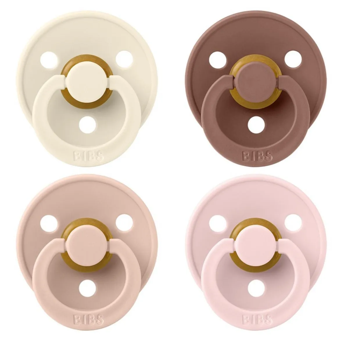 BIBS Original Colour Pacifier, 4 Pack - Ivory/Blush/Woodchuck/Blossom - Size 1 (0-6 m)