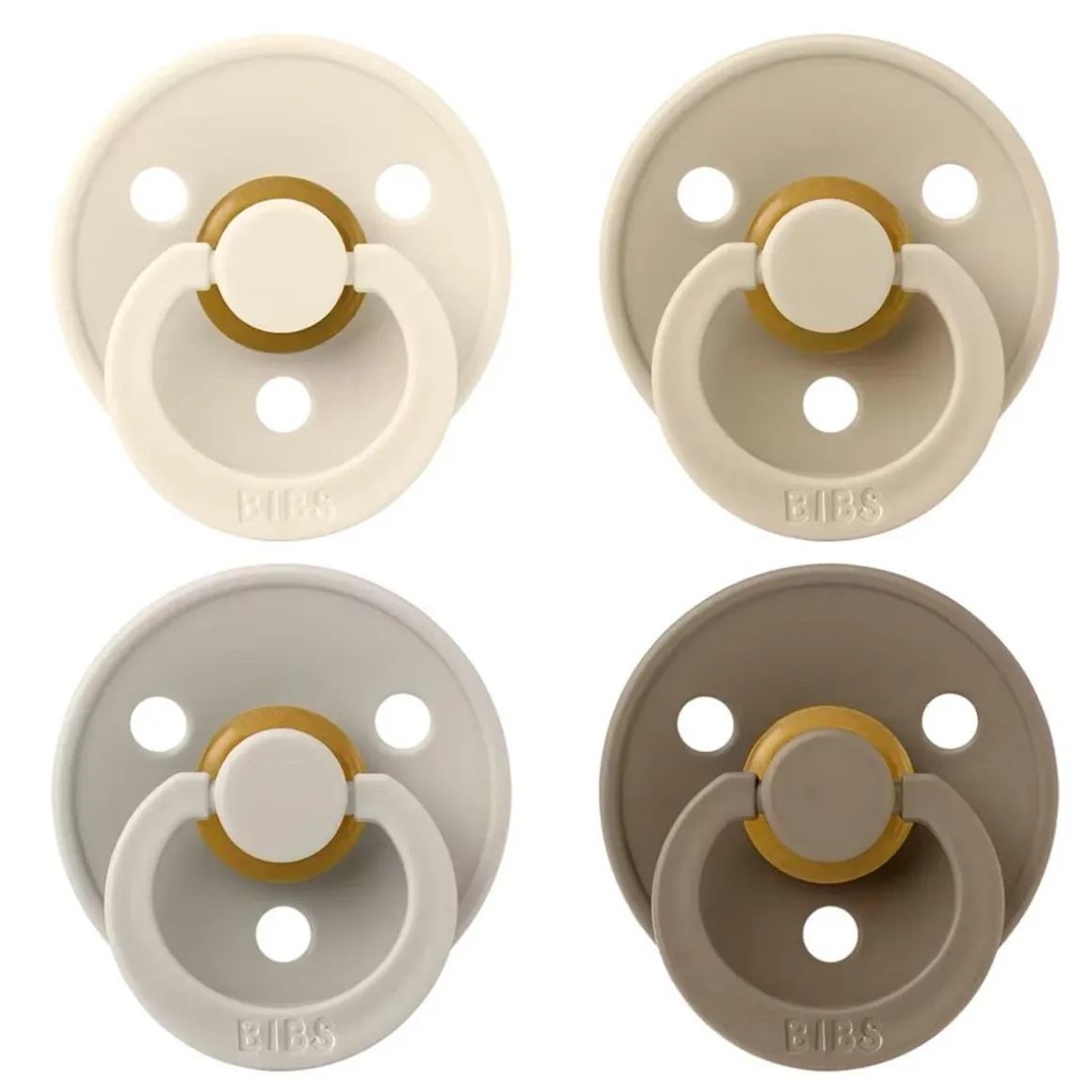 BIBS Original Colour Pacifier, 4 Pack - Ivory/Sand/Vanilla/Dark Oak - Size 2 (6-18 m)