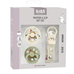 BIBS x Moomin Colour Pacifier & Loop Clip Gift Set - Ivory/Sage - Size 2 (6+ m)