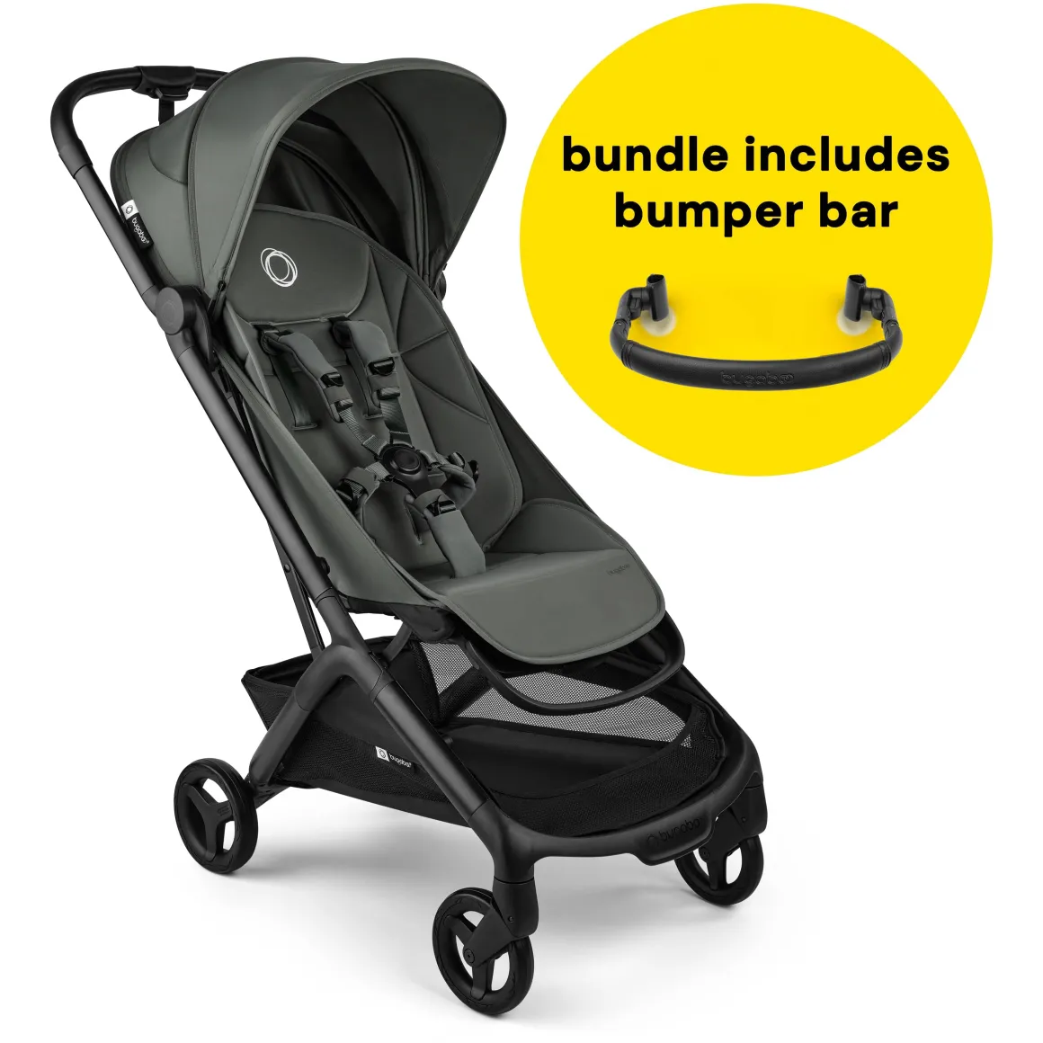 Bugaboo Butterfly 2 Complete Stroller + Bumper Bar Bundle - Black / Forest Green / Forest Green