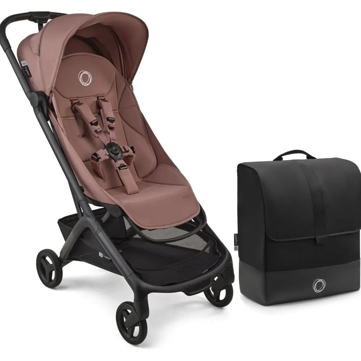 Bugaboo Butterfly 2 Complete Stroller + Travel Bag Bundle - Black / Dusty Pink / Dusty Pink
