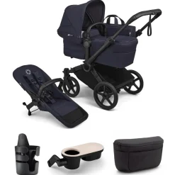 Bugaboo Donkey 6 Complete Single-to-Double Stroller + Essential Accessories Bundle - Black / Deep Indigo / Deep Indigo