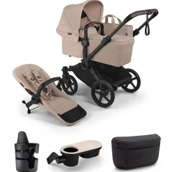Bugaboo Donkey 6 Complete Single-to-Double Stroller + Essential Accessories Bundle - Black / Desert Taupe Melange / Desert Taupe Melange