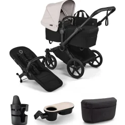 Bugaboo Donkey 6 Complete Single-to-Double Stroller + Essential Accessories Bundle - Black / Heritage Black / Misty White