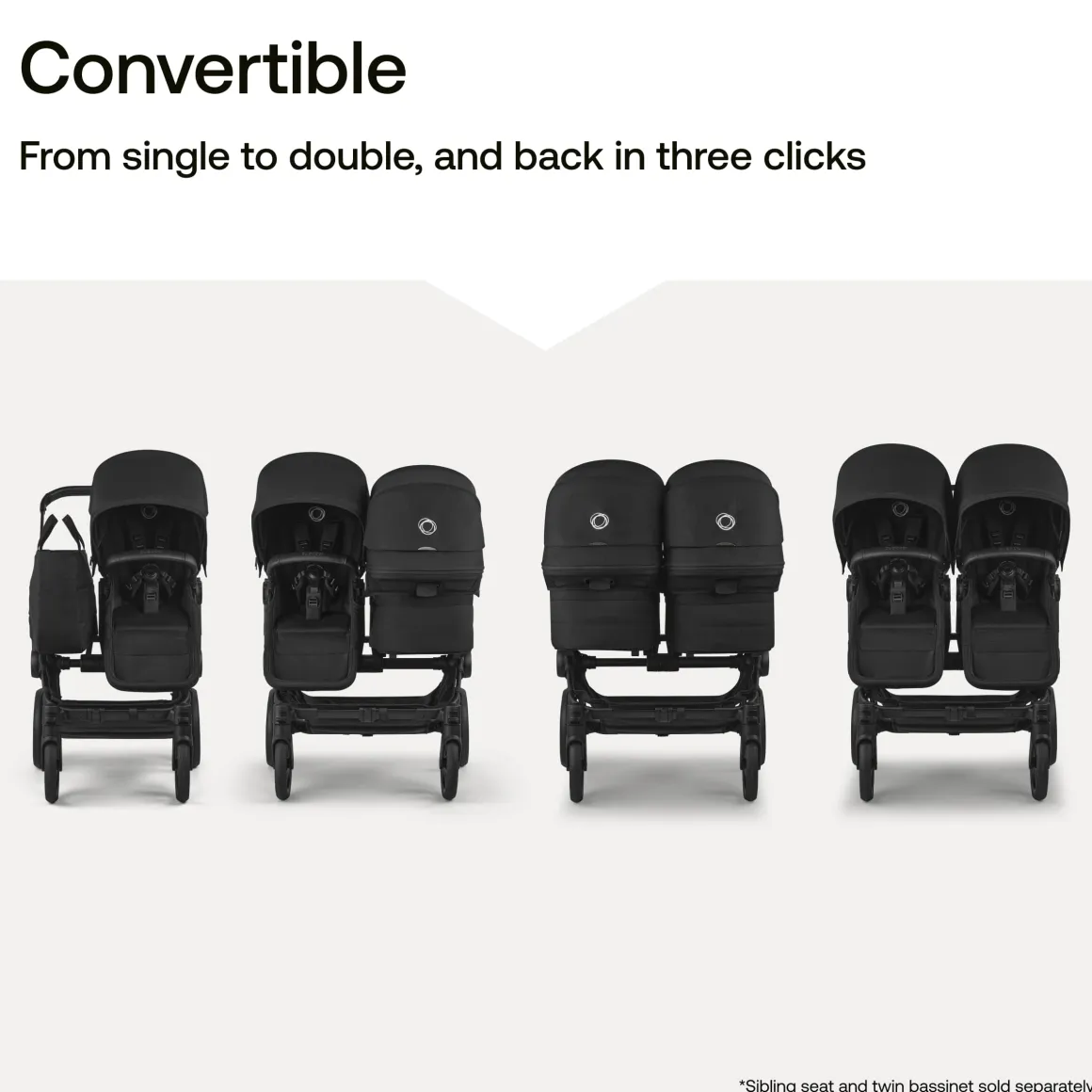 Bugaboo Donkey 6 Complete Single-to-Double Stroller - Black / Heritage Black / Misty White