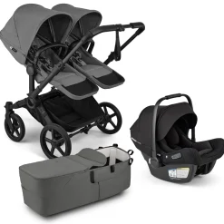 Bugaboo Donkey 6 Duo + Turtle Air Shield Travel System Bundle - Black / Moon Grey / Moon Grey