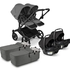 Bugaboo Donkey 6 + Turtle Air Shield Twin Travel System Bundle - Black / Moon Grey / Moon Grey