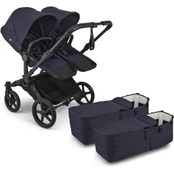 Bugaboo Donkey 6 Twin Complete Stroller Bundle - Black / Deep Indigo / Deep Indigo