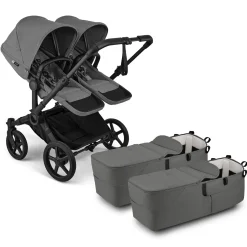 Bugaboo Donkey 6 Twin Complete Stroller Bundle - Black / Moon Grey / Moon Grey