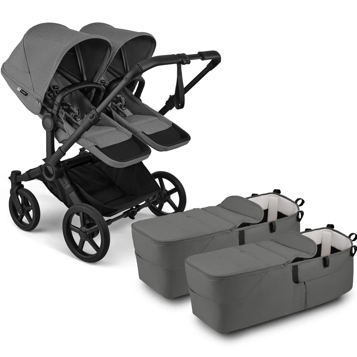 Bugaboo Donkey 6 Twin Complete Stroller Bundle - Black / Moon Grey / Moon Grey