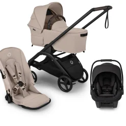 Bugaboo Dragonfly Plus Seat & Bassinet Complete Stroller + Turtle Air Shield Travel System Bundle - Black / Desert Taupe / Black