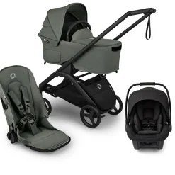 Bugaboo Dragonfly Plus Seat & Bassinet Complete Stroller + Turtle Air Shield Travel System Bundle - Black / Forest Green / Black